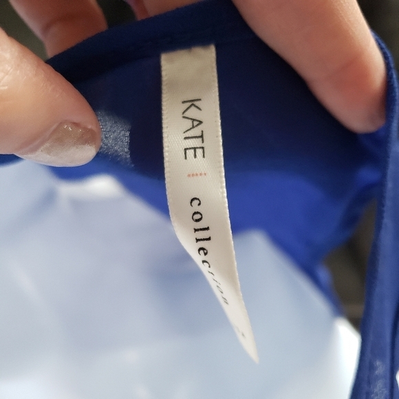 Kate Collection Blue High Low Tank Top Embroidery - Picture 5 of 6